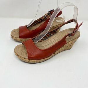 Crocs A-Leigh Open Toe Sling Back Cork Wedges Sandals Women's Size 8